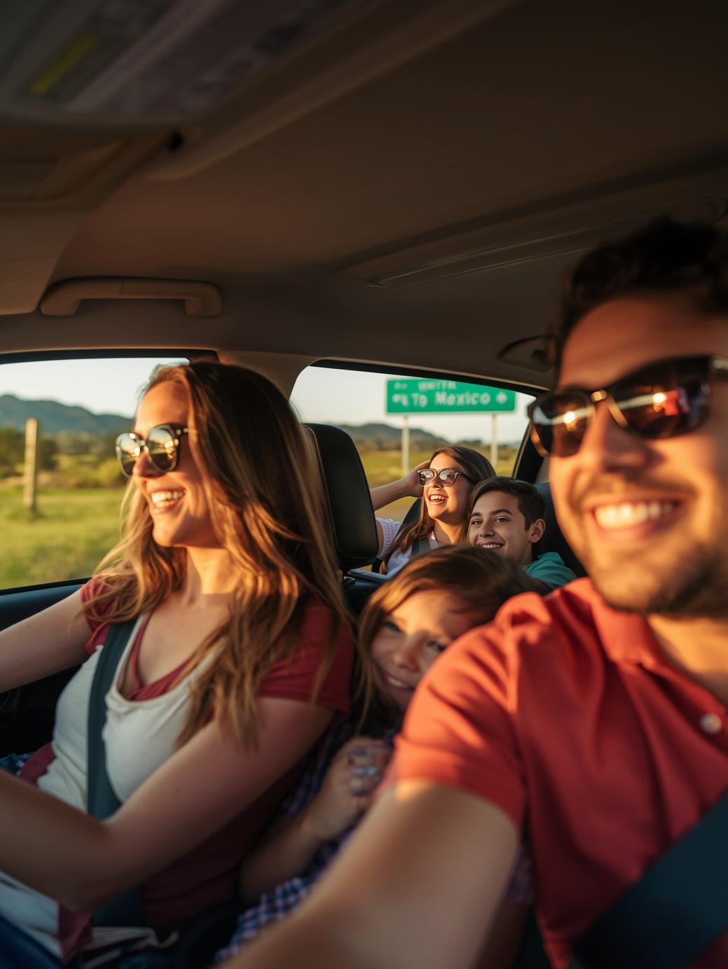Familia viajando a México en auto